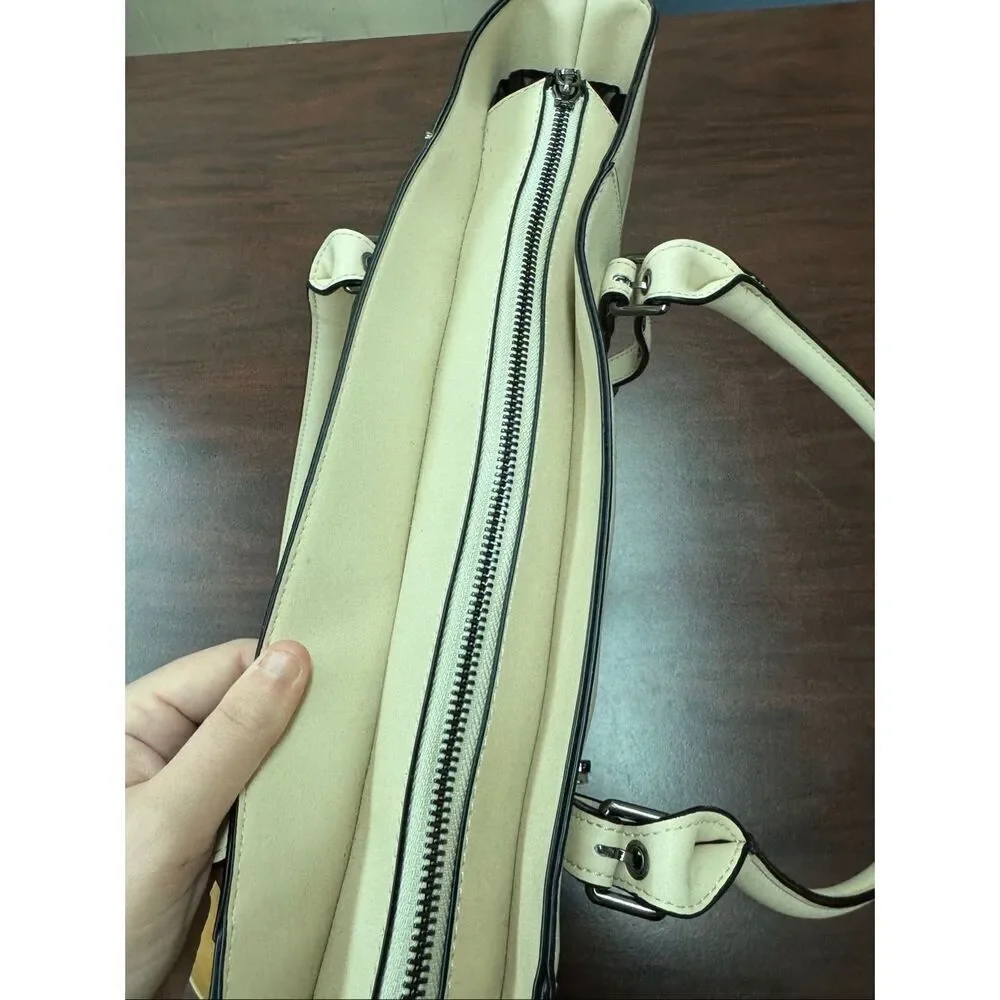 Mosiso PU Leather Beige Laptop Bag with Handles and Shoulder Strap